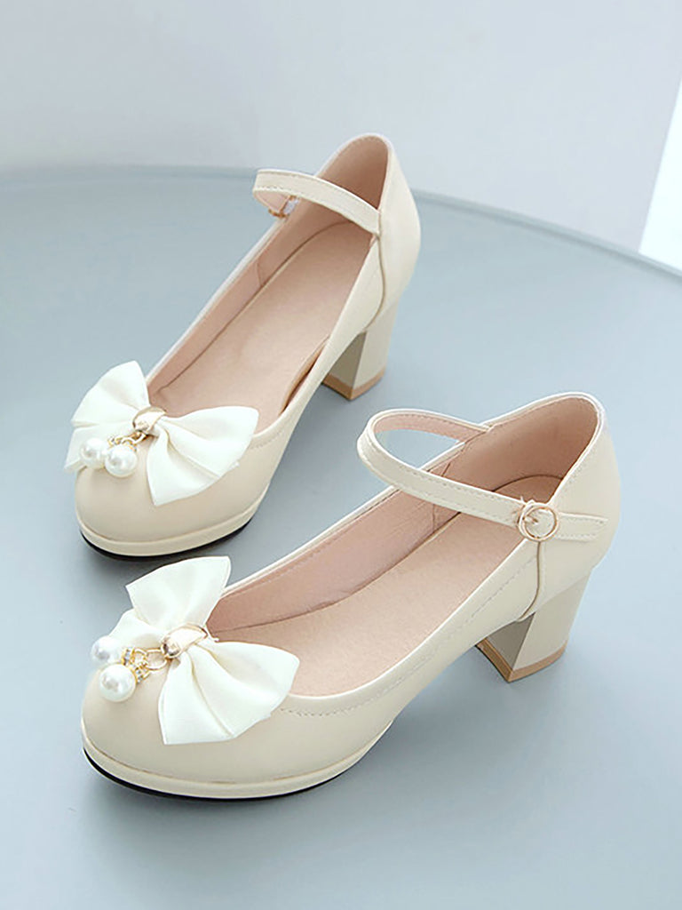 VINTAGE BOW PERLEN HOHE ABSATZ SCHUHE