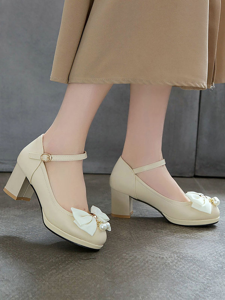 VINTAGE BOW PERLEN HOHE ABSATZ SCHUHE