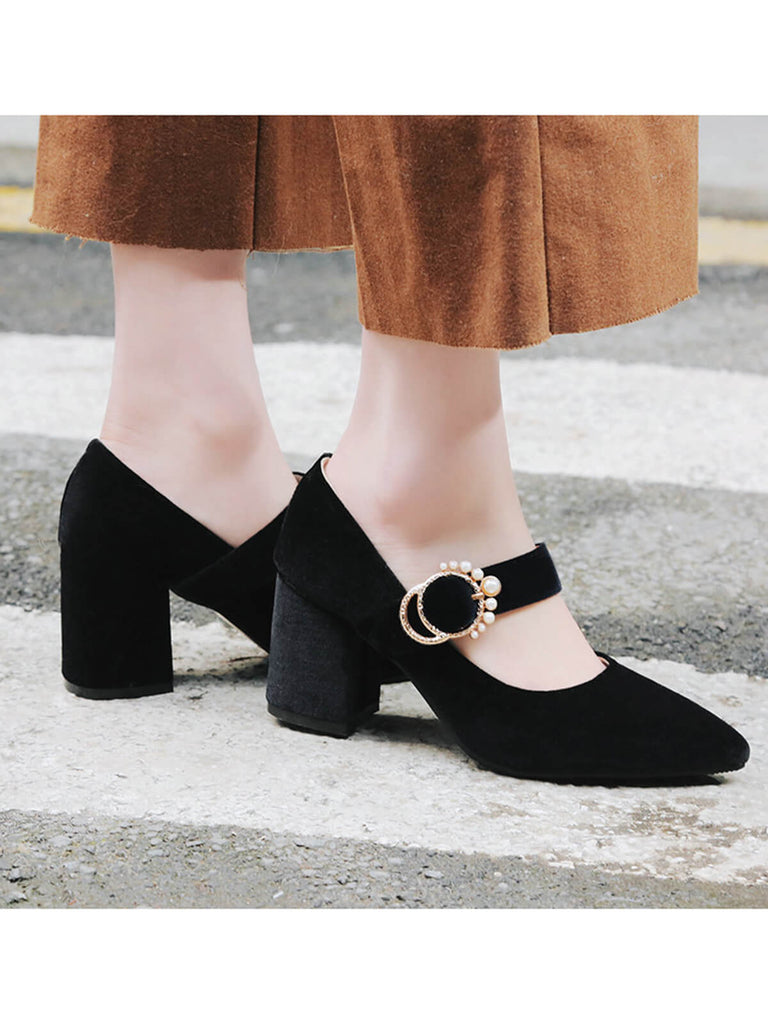 Winerot VELVET MARY JANE HIGH HEEL SCHUHE MIT SCHNALLENBLOCK