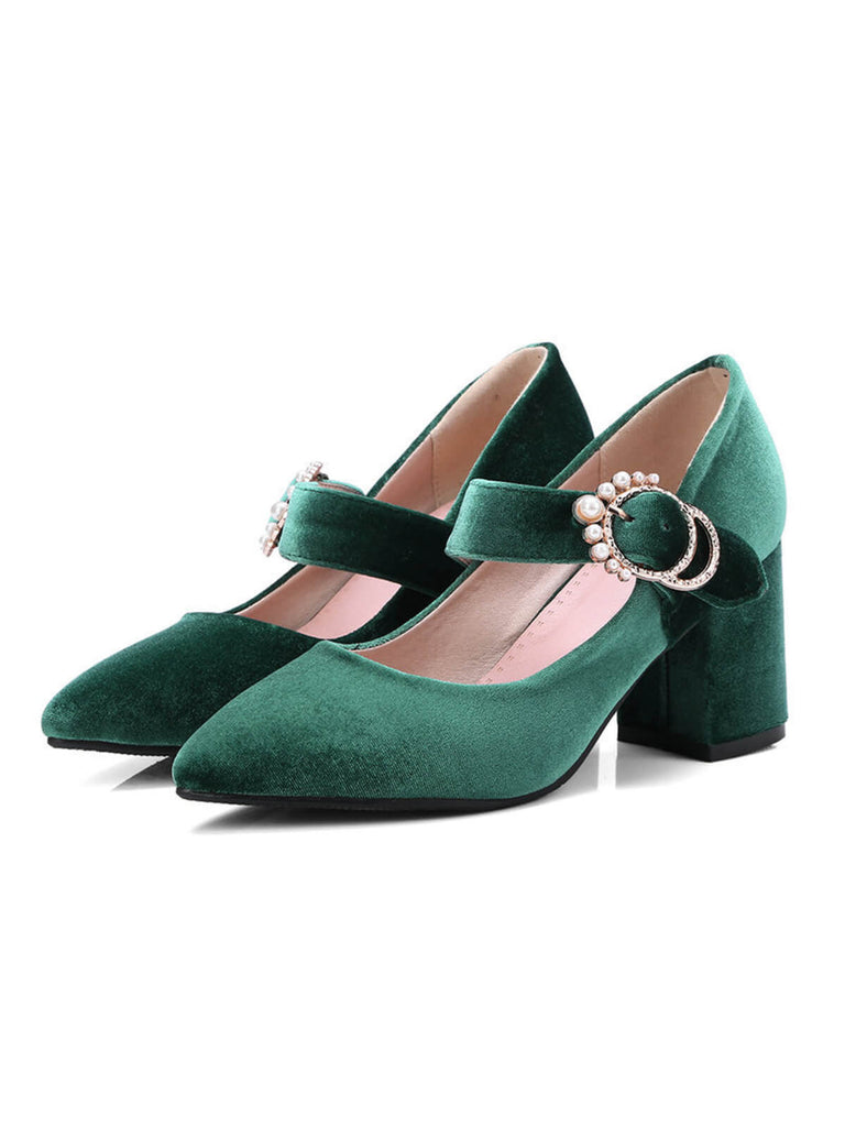 Winerot VELVET MARY JANE HIGH HEEL SCHUHE MIT SCHNALLENBLOCK