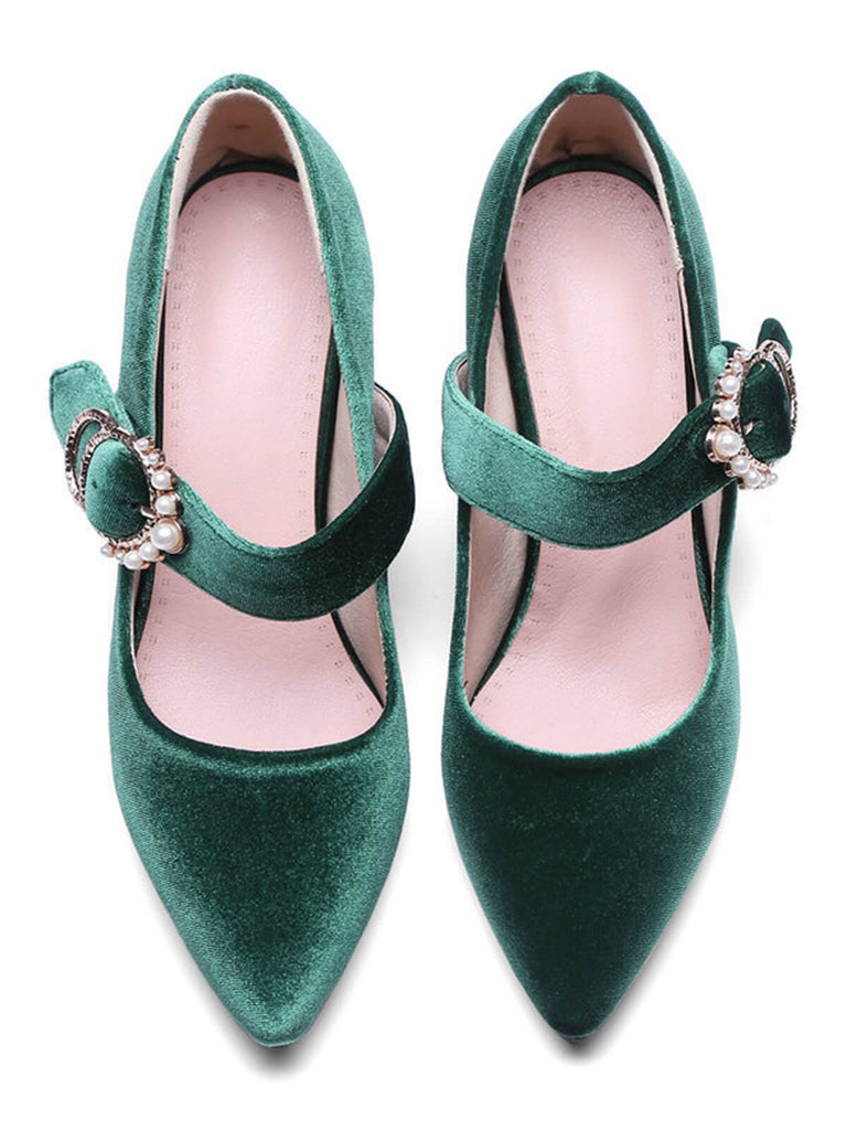 Winerot VELVET MARY JANE HIGH HEEL SCHUHE MIT SCHNALLENBLOCK