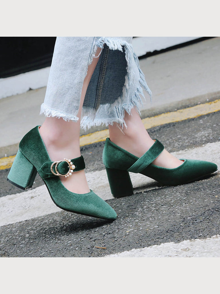 Winerot VELVET MARY JANE HIGH HEEL SCHUHE MIT SCHNALLENBLOCK