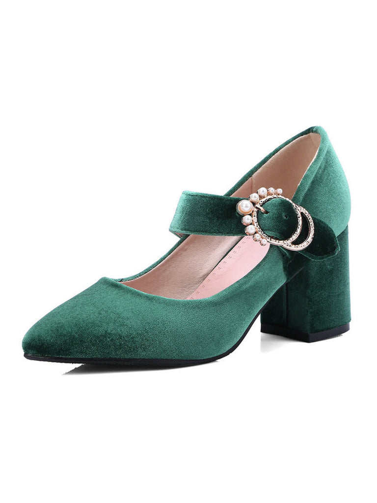 Winerot VELVET MARY JANE HIGH HEEL SCHUHE MIT SCHNALLENBLOCK