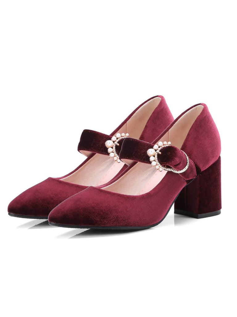 Winerot VELVET MARY JANE HIGH HEEL SCHUHE MIT SCHNALLENBLOCK