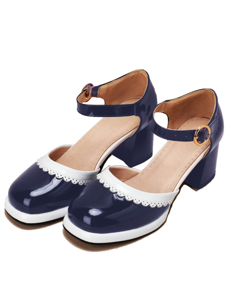 Marineblau RETRO KNÖCHELRIEMEN HIGH HEELS SCHUHE