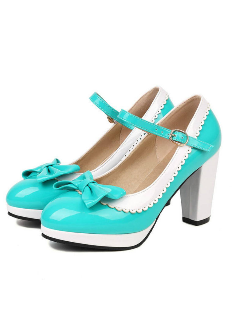 BOWKNOT CHUNKY HEELS MARY JANE SCHUHE