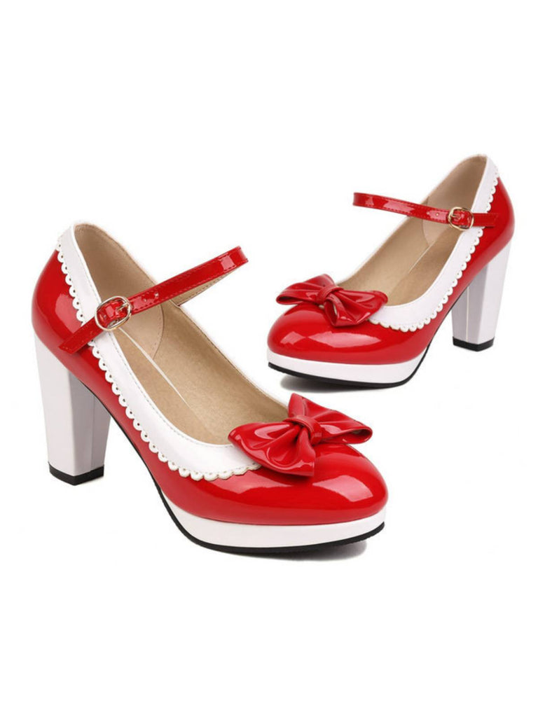 BOWKNOT CHUNKY HEELS MARY JANE SCHUHE