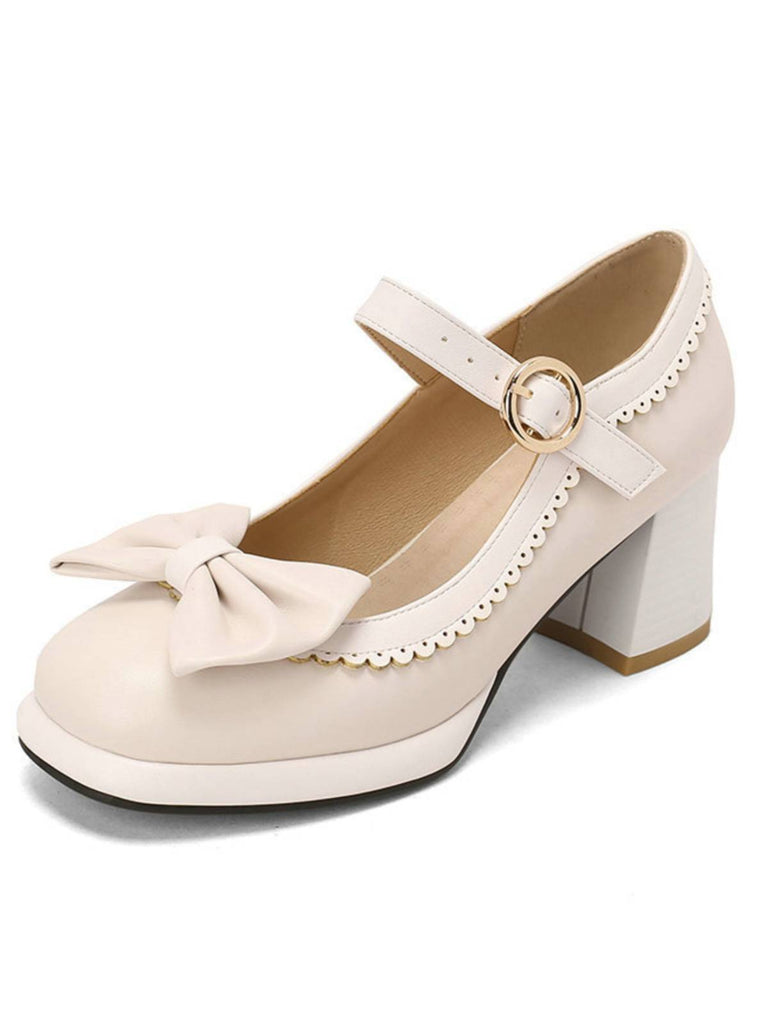 BOWKNOT CHUNKY HEELS MARY JANE SCHUHE