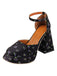 Retro Schwarze Quadratische Spitze Floral High Heels