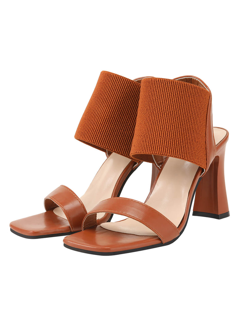 Braune Sandalen mit hohem Absatz und elastischem Riemen