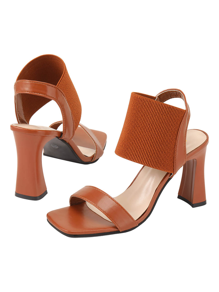 Braune Sandalen mit hohem Absatz und elastischem Riemen