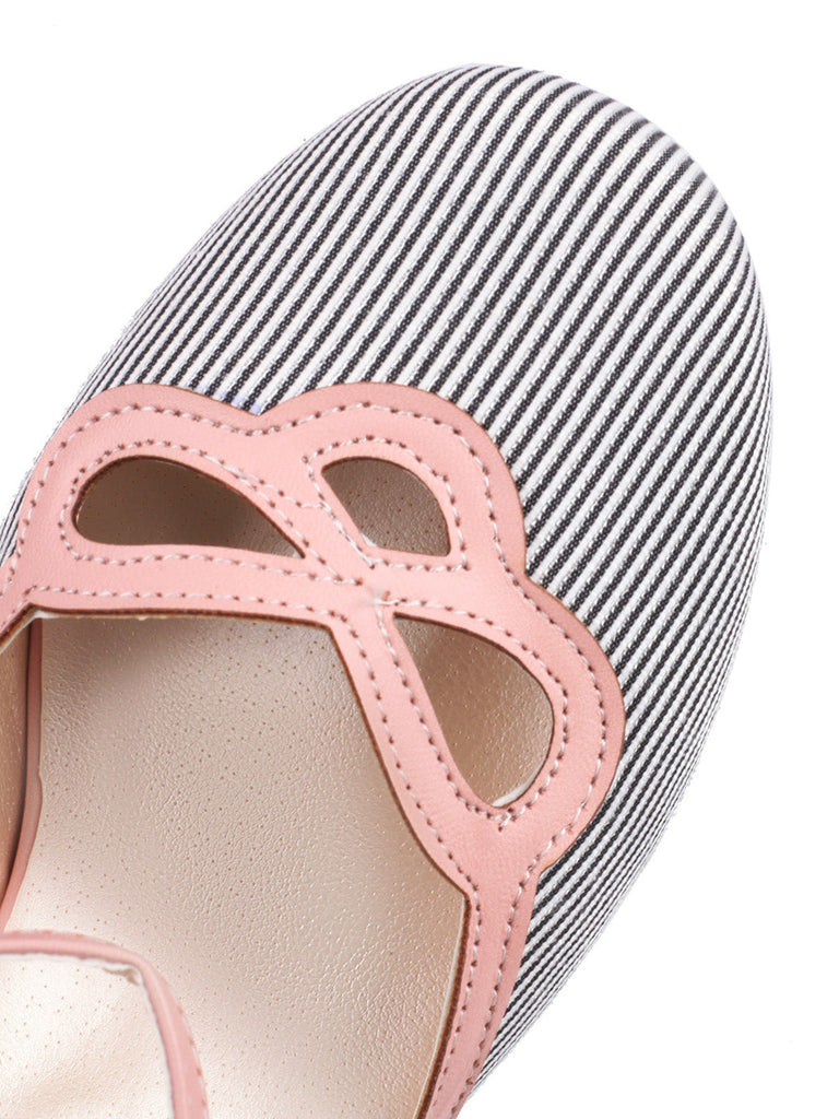 High Heel Schuhe mit Streifen und Tupfen und Schnalle