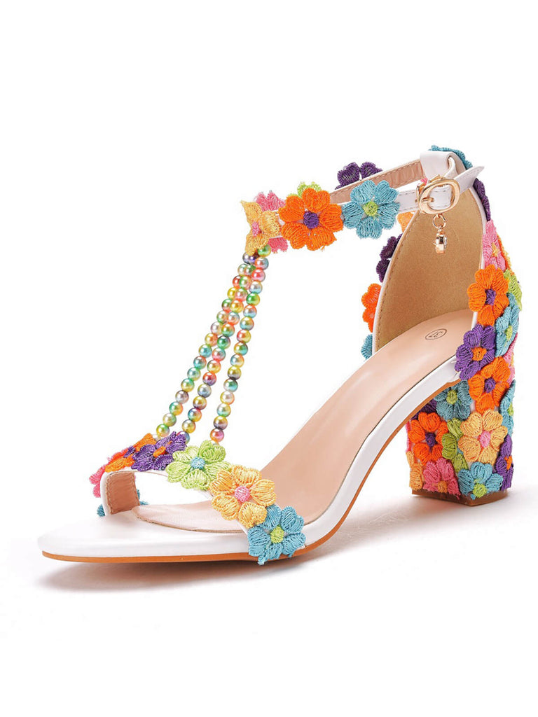 Perlenblume  Handgestickt Hochhackige Sandalen