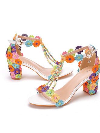 Perlenblume  Handgestickt Hochhackige Sandalen