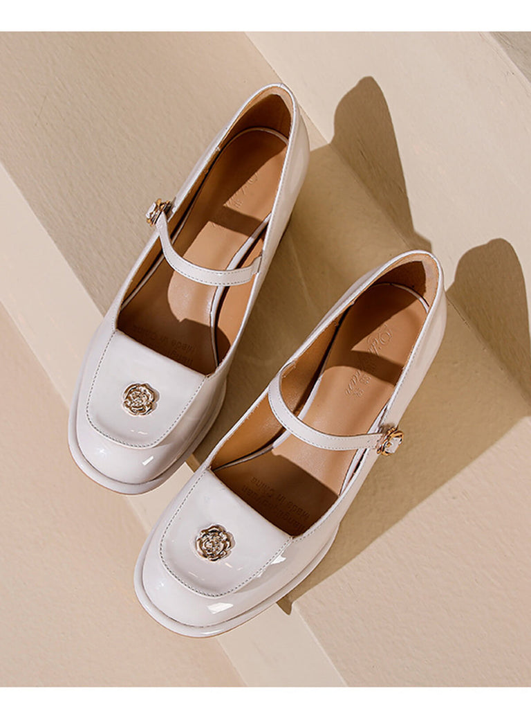 Lackleder Mary Jane Schuhe mit dickem Absatz