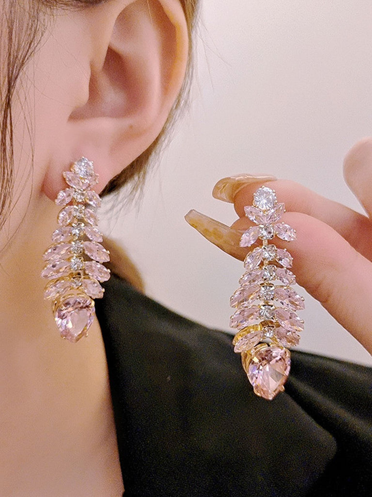 Rosa Edelstein Blatt funkelnde Ohrringe