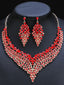 Rot Vintage Legierung Kristall Edelstein Halskette Ohrring Set
