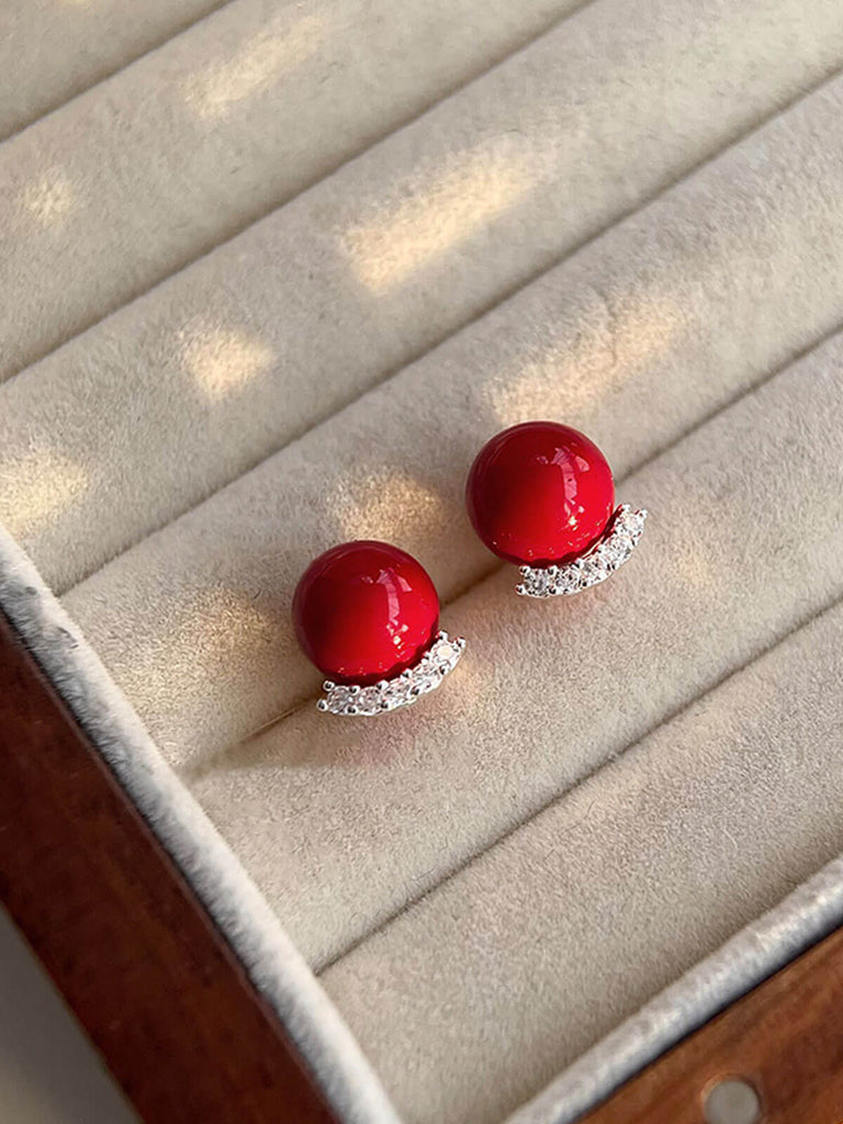 Rot Runde Strassbesetzte Ohrstecker