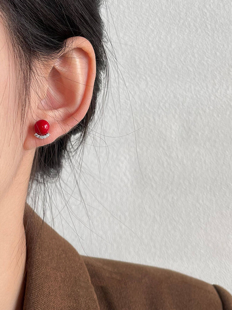 Rot Runde Strassbesetzte Ohrstecker