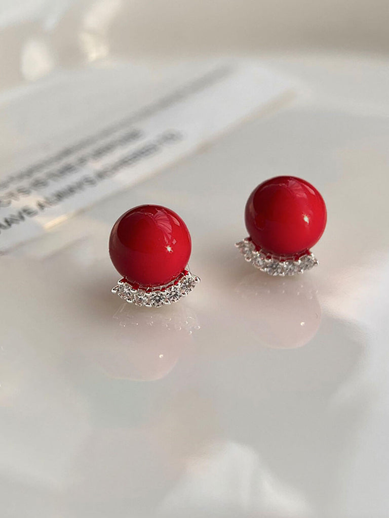 Rot Runde Strassbesetzte Ohrstecker