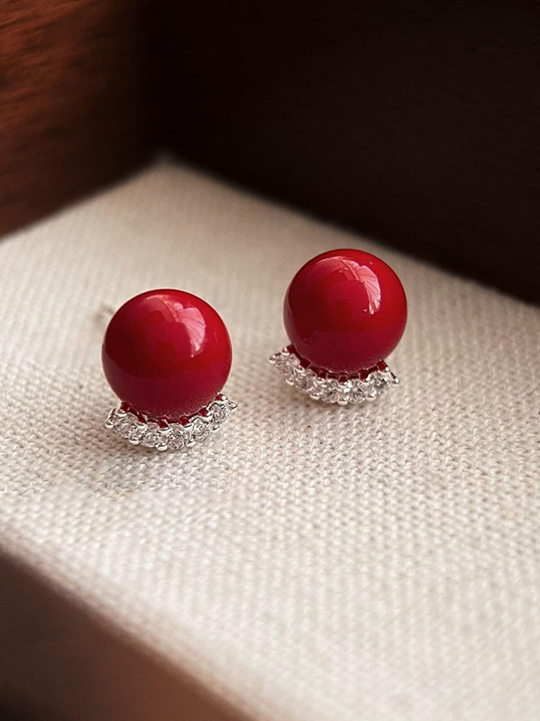 Rot Runde Strassbesetzte Ohrstecker
