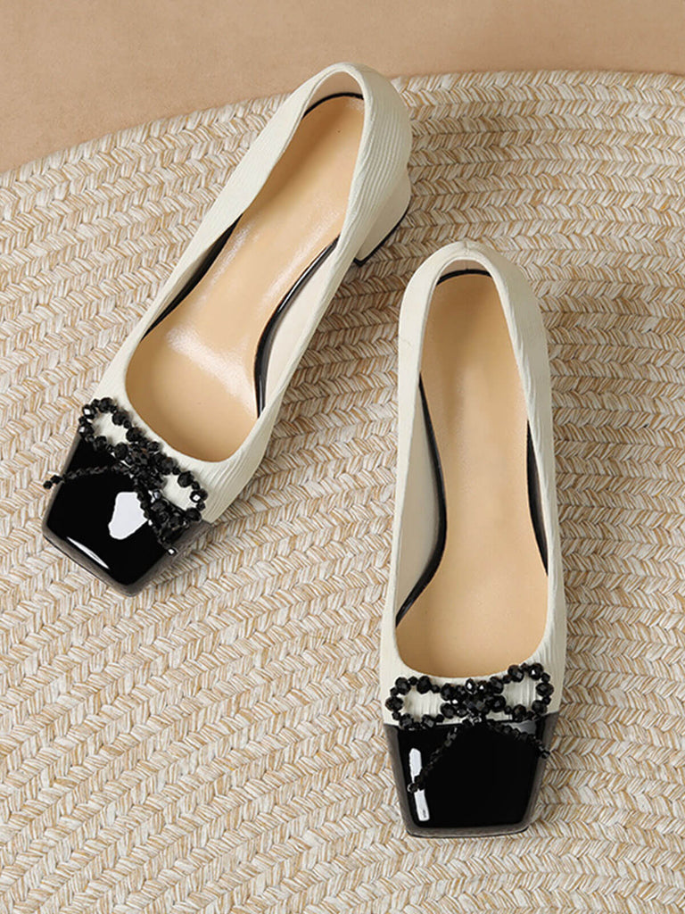 Quadratische Zehe Bowknot Spleißen High Heel Schuhe