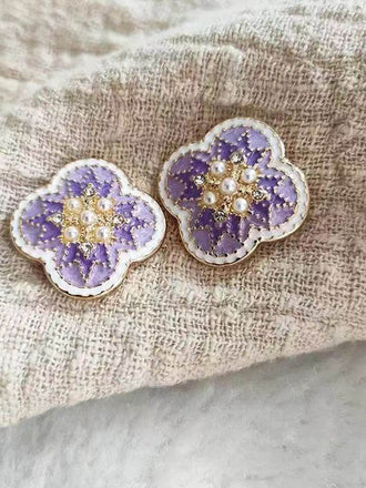 Lila Vintage 4-Blatt Klee Strass Ohrringe