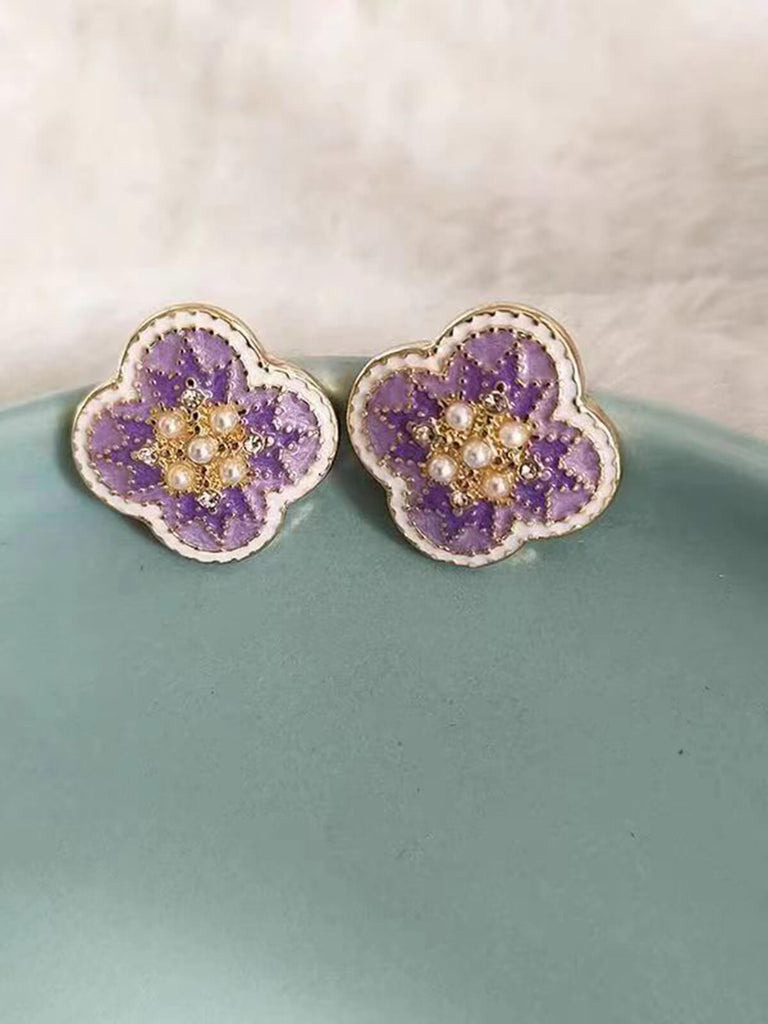 Lila Vintage 4-Blatt Klee Strass Ohrringe