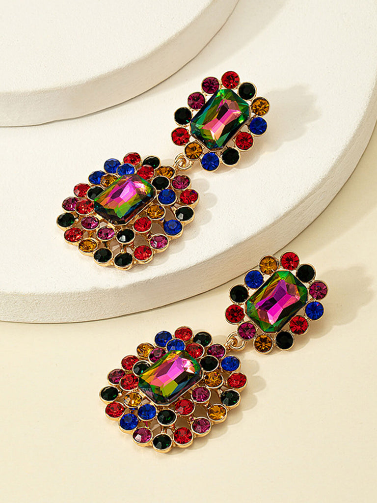 Retro Multicolor Strasssteine Baumeln Ohrringe