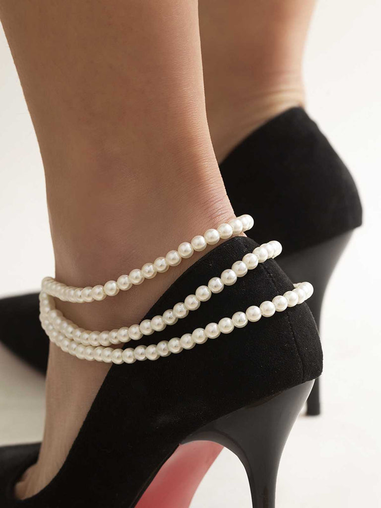 Weiß Perlenbesetzte Quastenfußkette