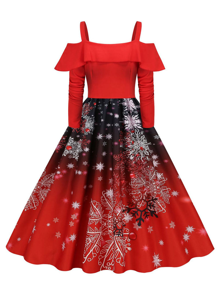 Weihnachten 1950er Hosenträger Rüsche Langarm Kleid