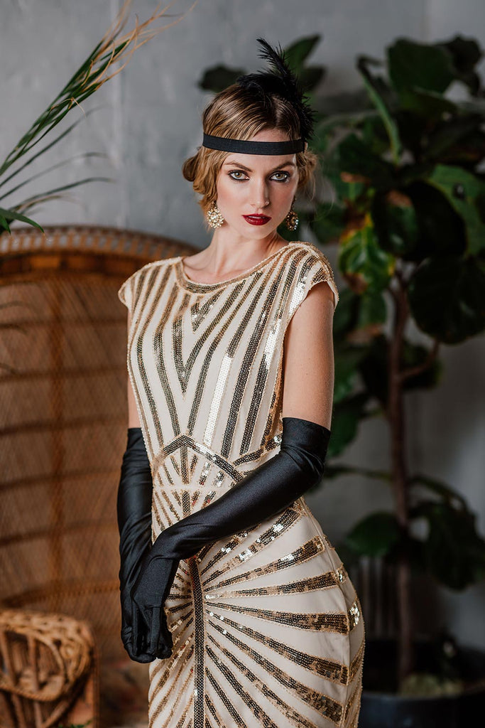 1920ER PAILLETTEN ART DECO MAXIKLEID