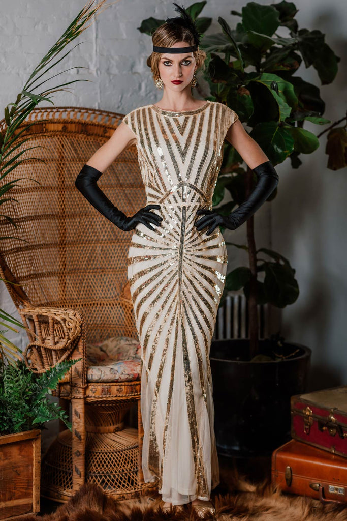 1920ER PAILLETTEN ART DECO MAXIKLEID