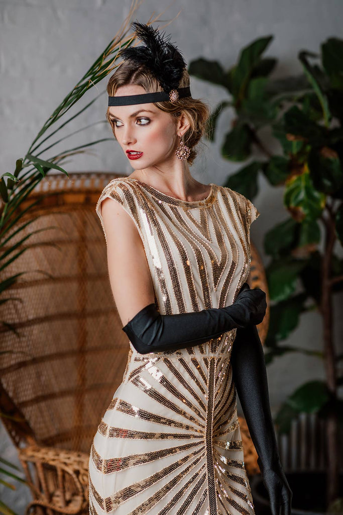 1920ER PAILLETTEN ART DECO MAXIKLEID