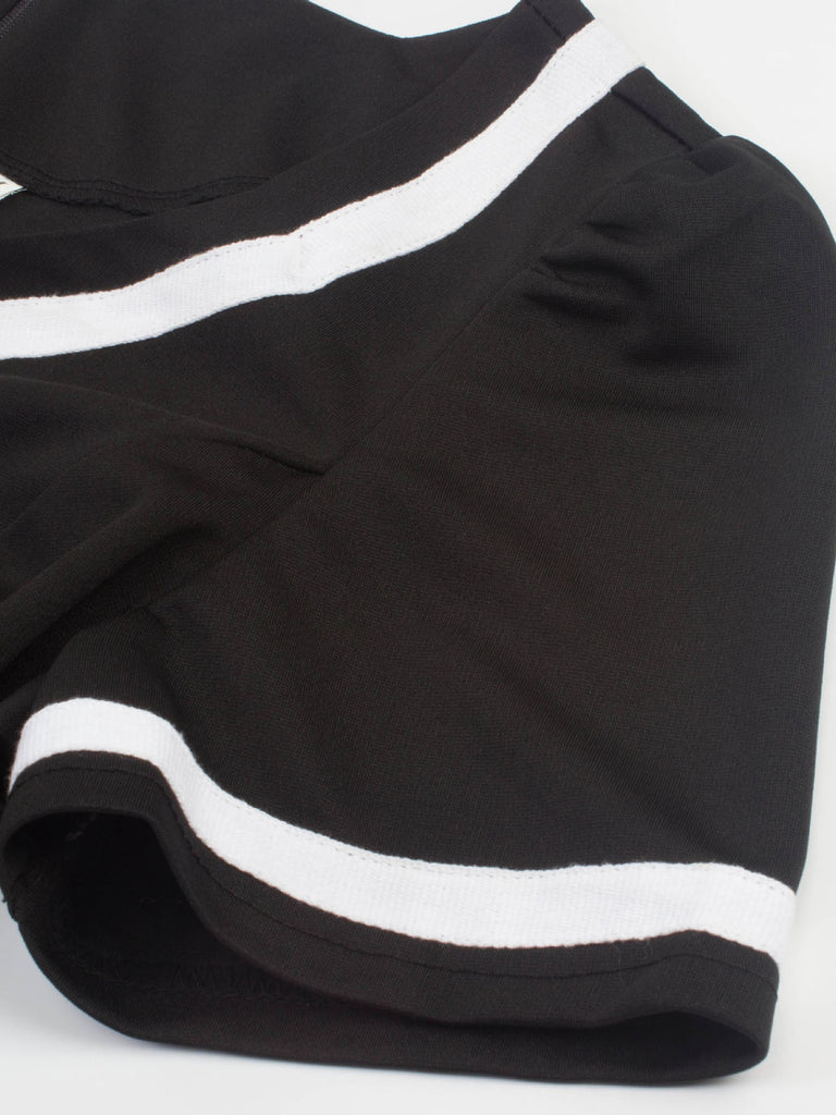 Schwarz 1950er Punkt Druck Patchwork Kleid