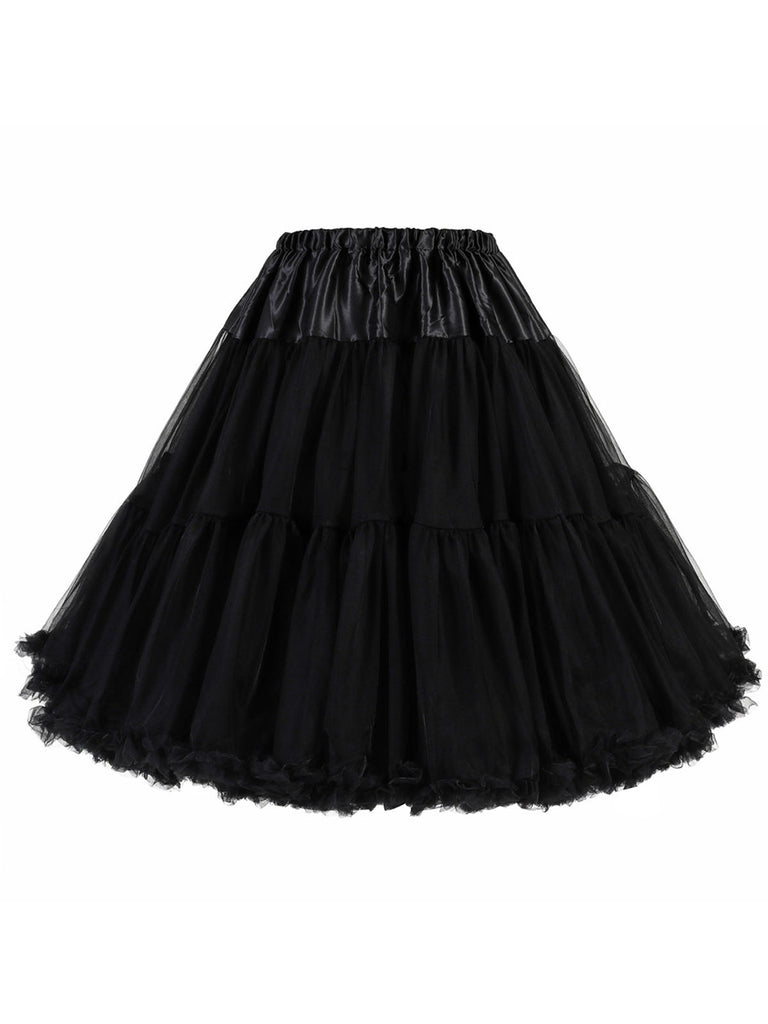 Schwarz 1950er Rüsche Petticoat Unterrock