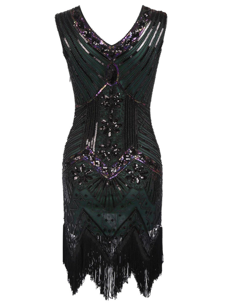 Dunkel Grün 1920ER PAILLETTEN GROß KLEID