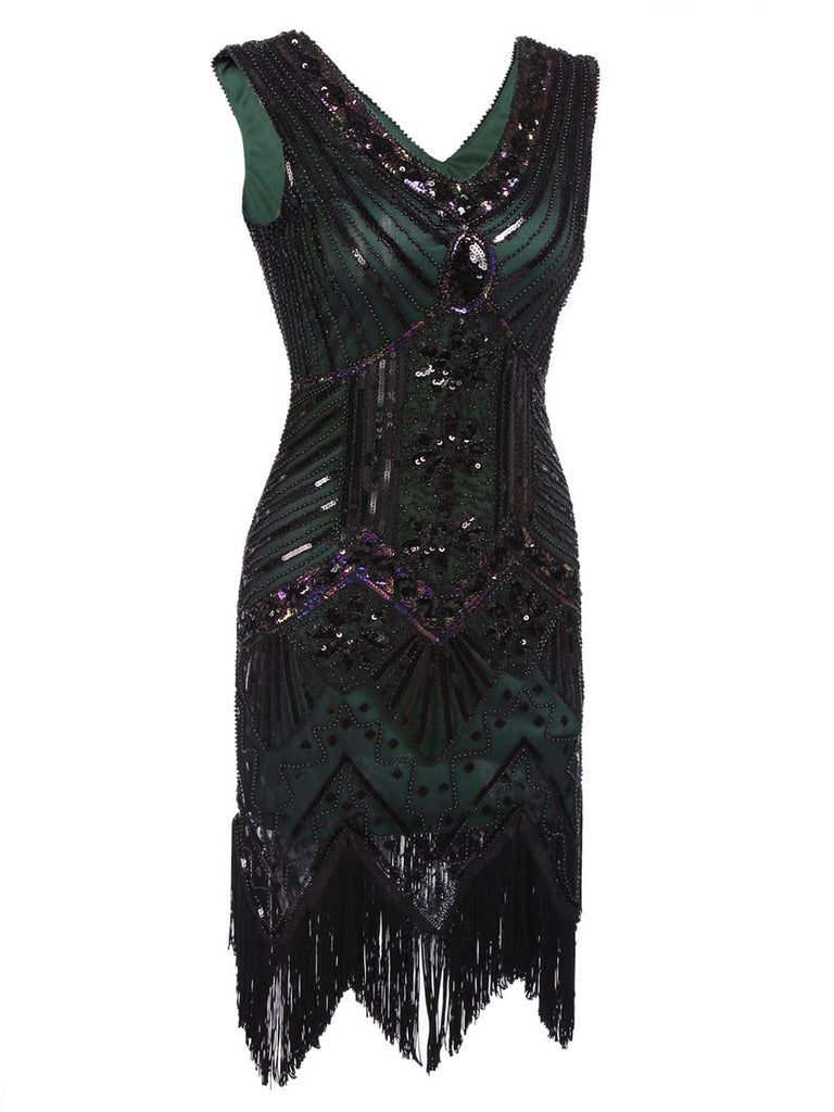 Dunkel Grün 1920ER PAILLETTEN GROß KLEID