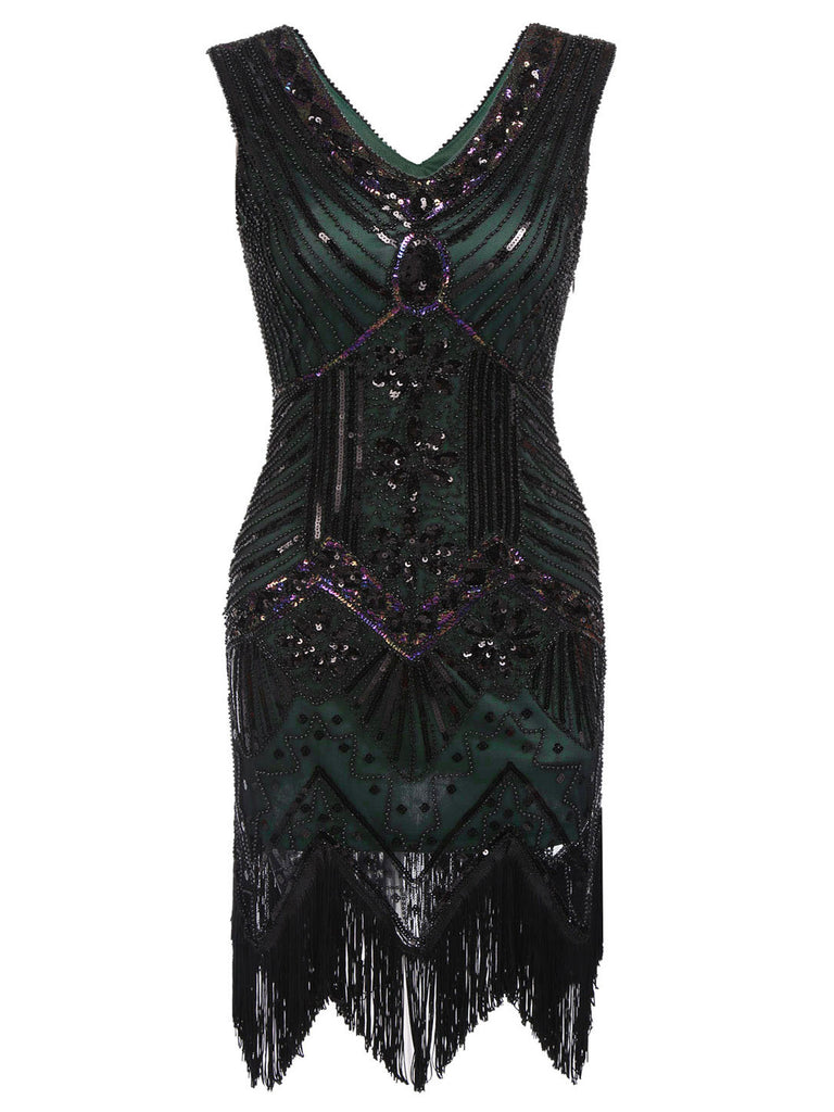 Dunkel Grün 1920ER PAILLETTEN GROß KLEID