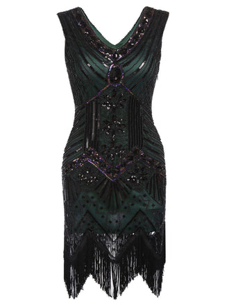 Dunkel Grün 1920ER PAILLETTEN GROß KLEID