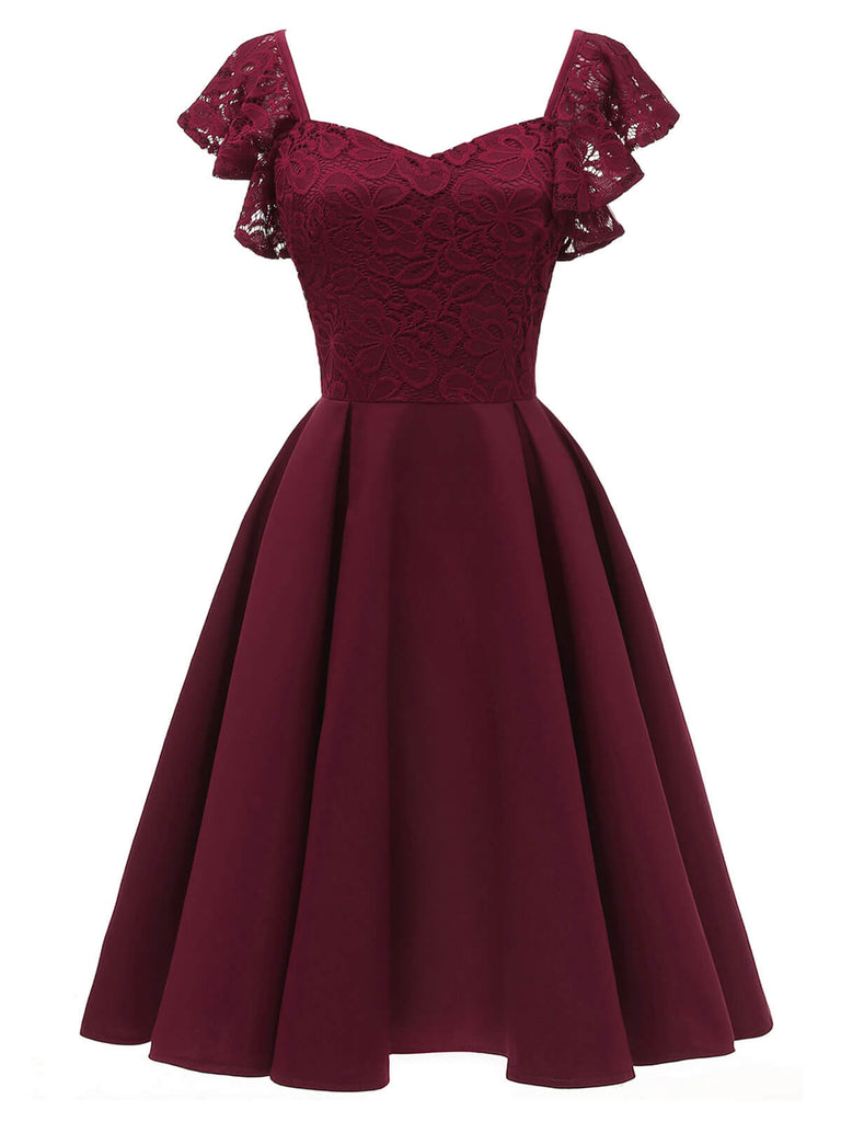 1950ER WEINROT SOLIDE SATIN SWING KLEID