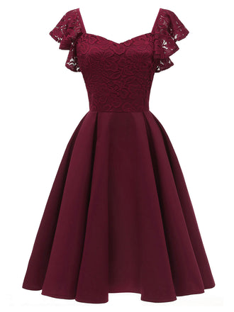 1950ER WEINROT SOLIDE SATIN SWING KLEID