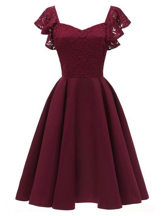 1950ER WEINROT SOLIDE SATIN SWING KLEID