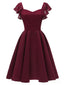 1950ER WEINROT SOLIDE SATIN SWING KLEID