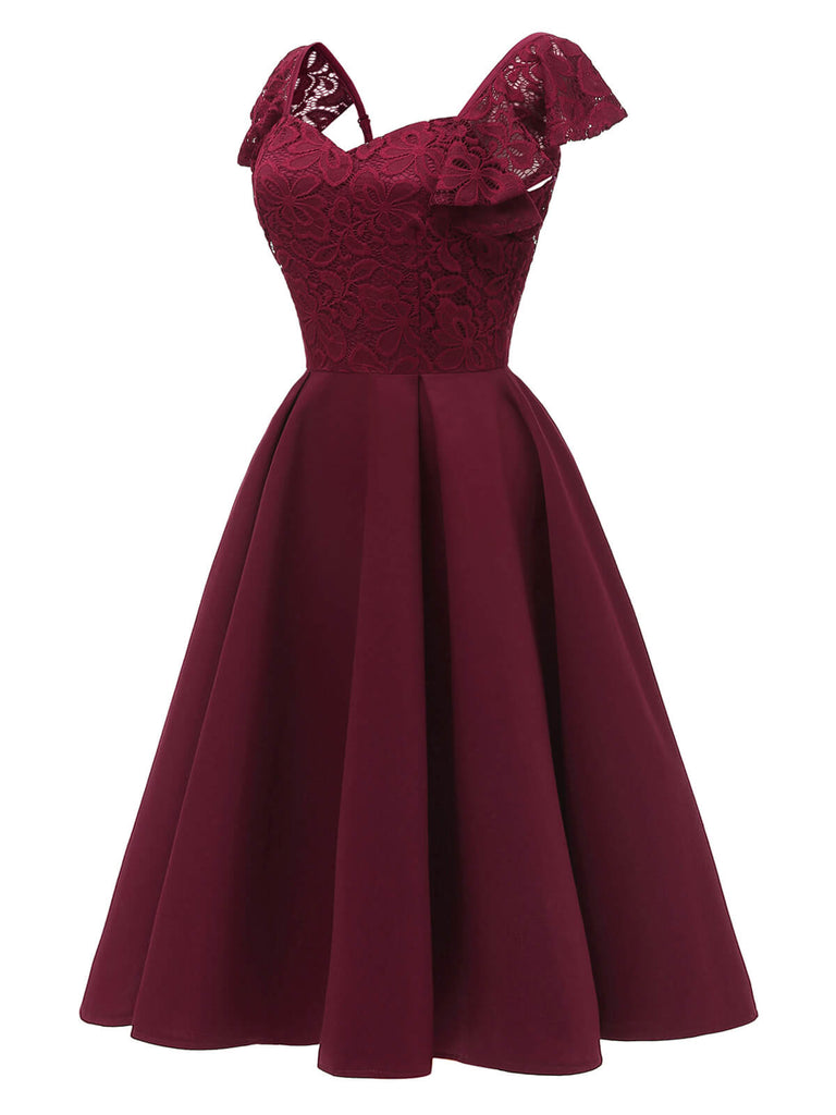 1950ER WEINROT SOLIDE SATIN SWING KLEID