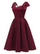 1950ER WEINROT SOLIDE SATIN SWING KLEID
