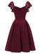 1950ER WEINROT SOLIDE SATIN SWING KLEID