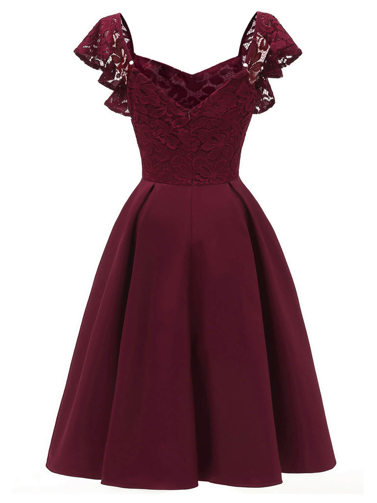 1950ER WEINROT SOLIDE SATIN SWING KLEID