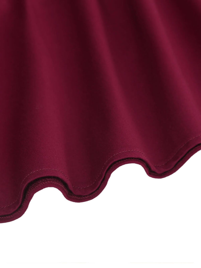 1950ER WEINROT SOLIDE SATIN SWING KLEID