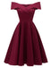 Weinrot 1950er Solide Schulterfrei Swing Kleid